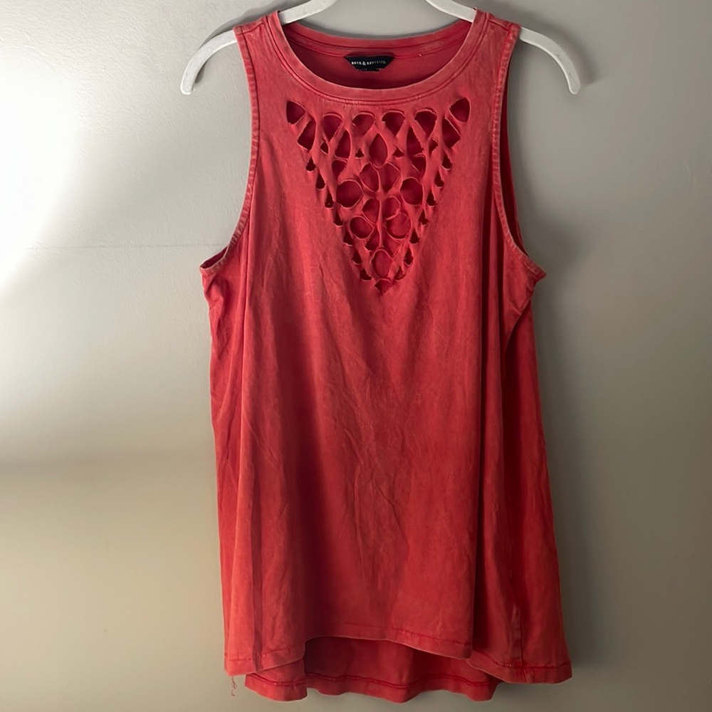 NWOT • ROCK & REPUBLIC RED MINERAL WASH LASER CUT TANK